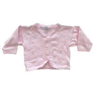 Will'beth Vintage Baby Girls Light Pink Rose Embroidered Cardigan Sweater 6m